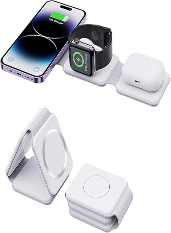 DTD 3 in 1 Foldable Wireless Charger, Magnetic Charging Stand Compatible with 15 14 13 12/Pro/Pro Max/Plus, Wireless Charger for iWatch 9/Ultra 2/8/7/6/SE/5/4, AirPods Pro/2/3